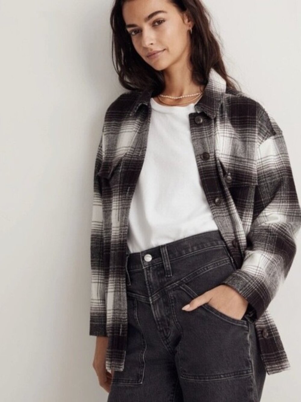Madewell Twill Flannel Shirt Jacket in Windowpane Plaid